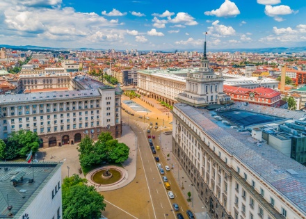 Aerial shot of Sofia Bulgaria on a sunny day