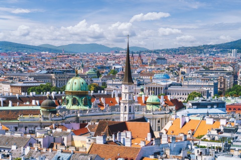 Panoramic view of Vienna Austria’s Hofburg complex and steeple