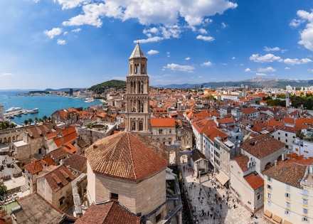 Aerial shot of the old town of Split, Croatia