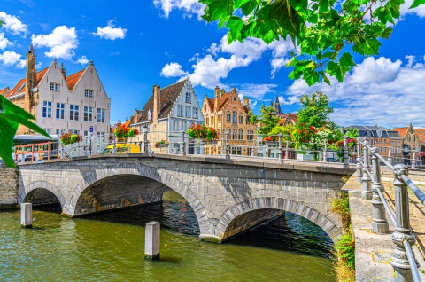 Bridge and medieval houses in Bruges Belgium’s old town