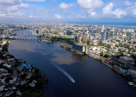 Aerial view of the Lagos Lagoon in Lagos Nigeria