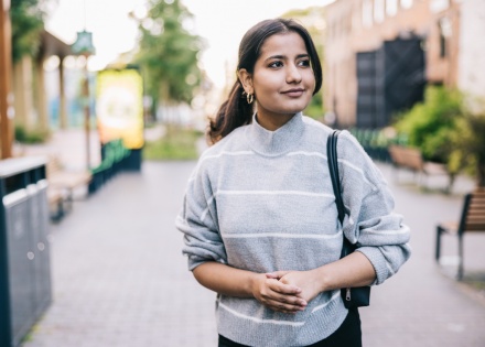 Businesswoman walking to the office in Sri Lanka