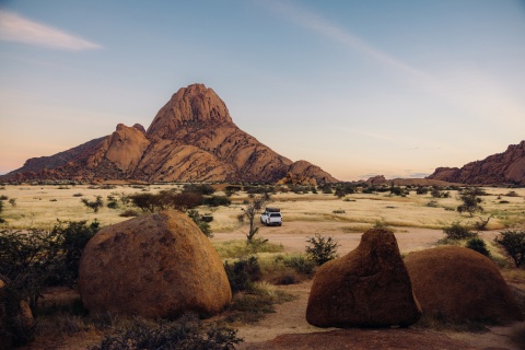 Panoramic view of stunning Skitzkoppe at dusk in Namibia