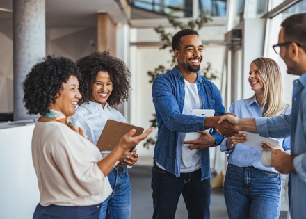 Diverse team meeting in modern office space