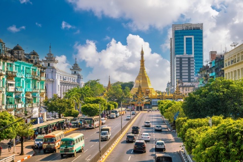Sule Pagoda in the middle of Yangon in Myanmar