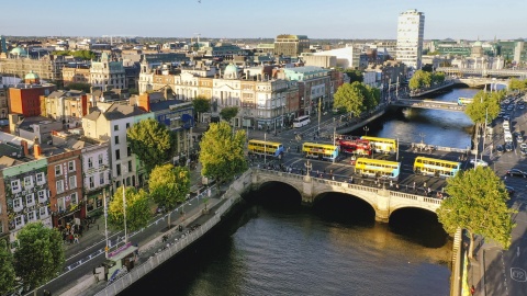 Dublin aerial view with the Liffey River and the O’Connell Bridge