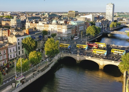 Dublin aerial view with the Liffey River and the O’Connell Bridge