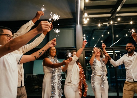 Friends celebrating New Years Eve in Ethiopia with sparklers