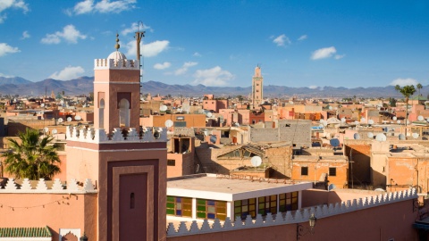 Panoramic view of Marrakech's kasbah overlooking the medina in Morocco.