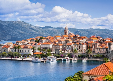 Panoramic view of Korcul on the Adriatic in Croatia