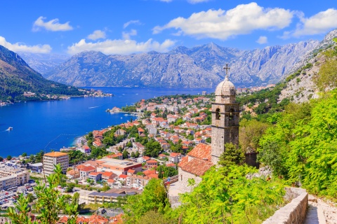 Panoramic view of Kotor Town and Bay in Montenegro