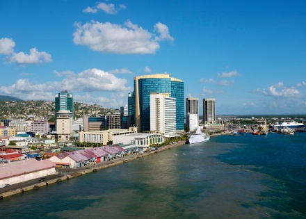 Aerial view of Port of Spain Trinidad and Tobago from the sea