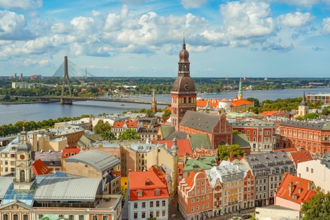 Aerial view of Riga’s old town in Latvia