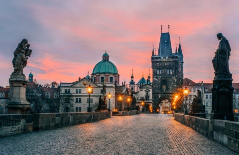 Sunset at Charles Bridge in Prague
