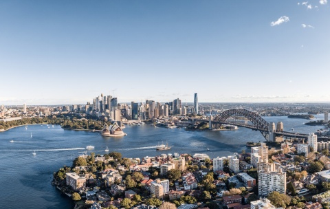 Aerial view of Sydney Australia and the Harbour Bridge